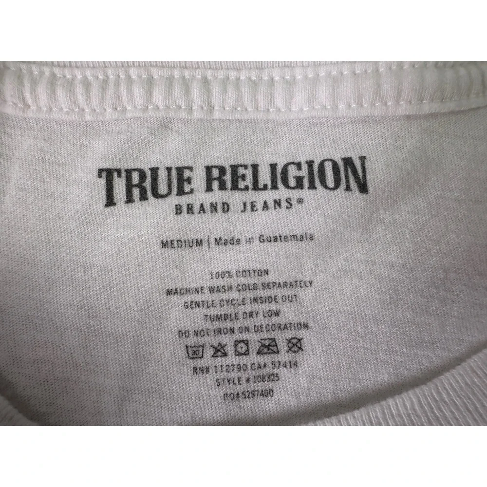 True Religion‎ Mens White Horseshoe Logo Graphic Tee Streetwear Y2K Urban Size M